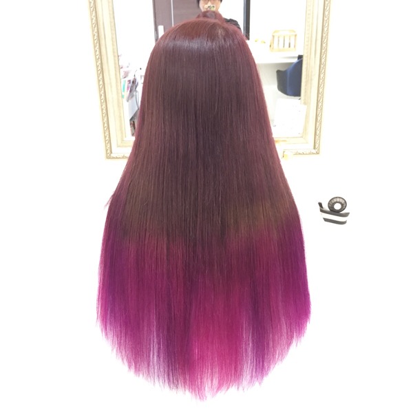 カラーバター使用 ピンクパープルのグラデーションカラー あゆみさん の髪