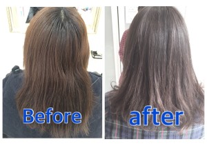 赤味が強くて思った通りのアッシュグレーにならない人でもブリーチしなくても出来ます！【なつみさん】の髪。