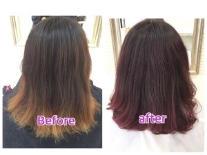 【ボルドー系】パープルワインレッドのグラデーションカラー【さちよさん】の髪。