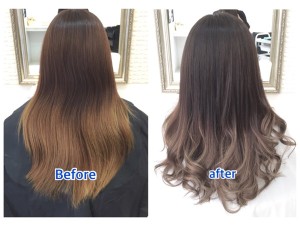 アッシュグレーのミルクティーグラデーションカラーがお洒落！【さやかさん】の髪。