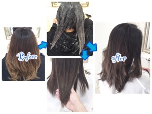 シルバーシャンプーを使うとさらなるアッシュグレーのグラデーションカラーの高みへ登れます!【ゆうこさん】の髪