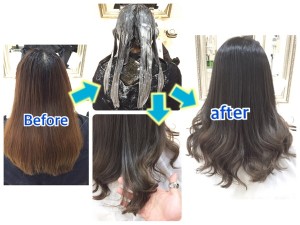 積み重ねる外国人風アッシュグレーのナチュラルグラデーションカラー【きょうこさん】の髪