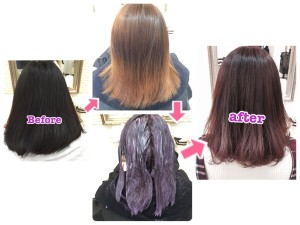 黒染めからの外国人風ピンクベージュのナチュラルグラデーションカラー【まなみさん】の髪