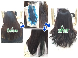 グリーンのインナーカラーがお洒落な外国人風アッシュグレー【ゆずかさん】の髪