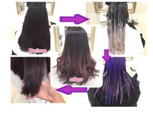 黒染めからの外国人風アッシュグレーとカラーバターを使ったピンクパープル【みほさん】の髪