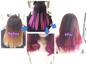 カラーバターを使ったトロピカルデザインカラーのグラデーションがお洒落【まみちゃん】の髪