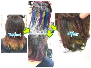 カラーバターでトロピカルなデザインカラーをインナーカラー風に【あおいさん】の髪