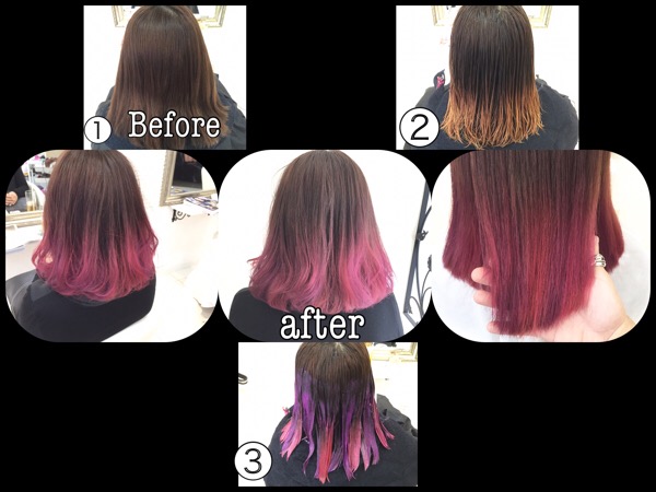 カラーバターを使った"ピンク・パープル"のデザイングラデーションカラー【なみちゃん】の髪