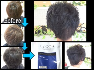 【LOCOL(ロコル)インディゴブルー】を使った３回染めのアッシュグレー×ブルー【りょうくん】の髪