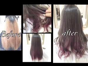 コトリベージュのような圧倒的アッシュグレー×ピンクパープルのインナーカラー【もえここさん】の髪