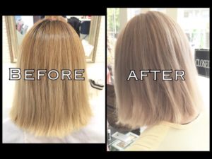 ムラサキシャンプーを使った外国人風ホワイトプラチナグレージュ【りえさん】の髪