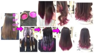 毛先の先に濃いめピンクパープルのデザインカラーが可愛い！【あやさん】の髪