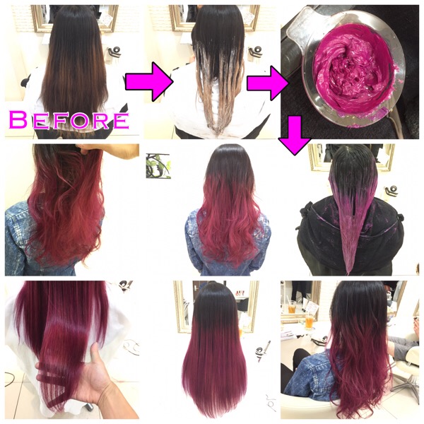 カラーバターを使ったピンクパープルのグラデーションカラー【ゆみかさん】の髪@大阪