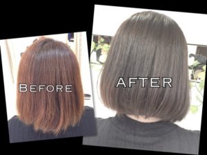 赤味がなかなか消えなくてアッシュにならない方必見のアッシュグレー【みどりさん】の髪