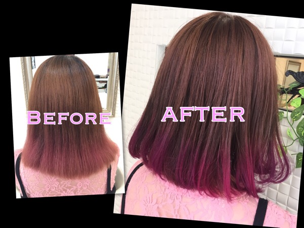 カラーバターを使ったピンクパープルのグラデーションとアンニュイボブ【なみちゃん】の髪