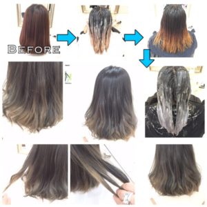毛先が白っぽい外国人風カラーはアッシュグレーのグラデーションカラーを濃く染める！【まきさん】の髪