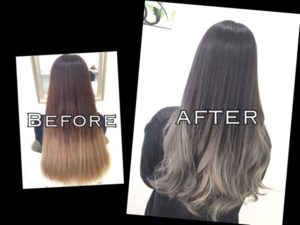 毛先が白い"シルバーアッシュグレーのグラデーションカラー"【ゆいさん】の髪