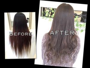 黒染めからのブリーチサプリメントを使ったミルクティーアッシュグレー【まいこさん】の髪