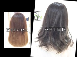 継続する毛先が白っぽくなるグラデーションカラー【ともみさん】の髪