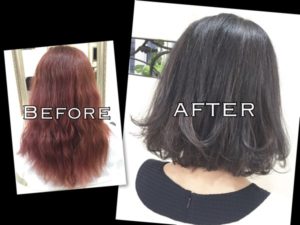 赤系からブルーアッシュグレーにカラーチェンジできる!?【みきさん】の髪