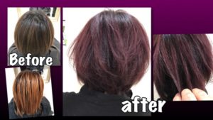 濃いめな鮮やかなボルドー(レッドパープル)が決まるダブルカラー【あやなさん】の髪