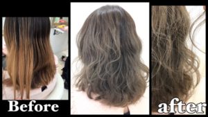 ハイトーンのミルクティーアッシュグレーのダブルカラー【はなみさん】の髪