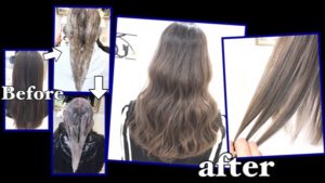 黒髪からのハイトーンのミルクティーピンクアッシュにするプロセスvol.1【もえさん】の髪