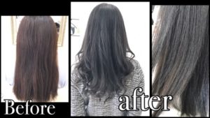 積み重ねる濃厚アッシュグレーとさりげないグリーン【ゆずかさん】の髪