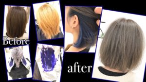 白っぽい金髪なシルバーアッシュ×ブルーのインナーカラーがお洒落な外国人風カラー【かなえさん】の髪