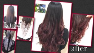 ブリーチしてからレッドパープルの2回染めで鮮やかレッドカラー【はるかさん】の髪