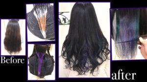 インナーカラーのラベンダー&グリーン×濃厚バイオレットアッシュ【はるなさん】の髪