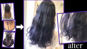 大阪で毛先を白くしたい方向けな濃厚バイオレットグレーのグラデーションカラー【かりんさん】の髪