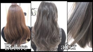 赤味抹殺一回染めで再現するモノトーンアッシュグレーのナチュラルグラデーションカラー【ひさこさん】の髪