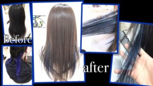 黒髪からのインナーカラーブルーにモノトーンアッシュ【りおさん】の髪