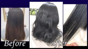 真っ黒ではなく透明感のあるブルーバイオレットの濃厚カラー【なつみさん】の髪