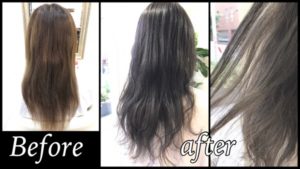 積み重ねるアッシュグレーで透明感のある赤味抹殺カラー【えみさん】の髪