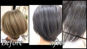 ブリーチ毛からの白髪も染まるアッシュグレーがお洒落！！【みえさん】の髪