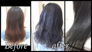 自然な透明感の黒髪へ。本田流ブルーアッシュグレー【かよこさん】の髪