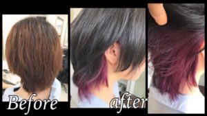 ピンクパープルのインナーカラー×赤味抹殺アッシュグレー【まゆみさん】の髪