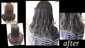 毛先黄ばみと赤味をなくしたスモーキーアッシュのグラデーションカラー【さやかさん】の髪