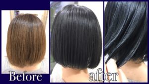 ボブに似合う濃厚なブルーアッシュで青みのある外国人風カラー【まきさん】の髪