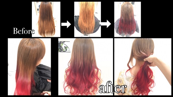 大阪でアールブリーチを使ってハイトーンなレッドグラデーションカラー【みおさん】の髪