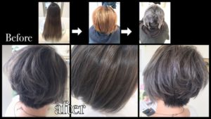 大阪でアールブリーチを使ってダメージを抑えて髪の毛を白くしていく外国人風カラー【ゆみこさん】の髪