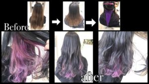 アールブリーチでダメージレスなピンクパープルのインナーカラー【ももかさん】の髪