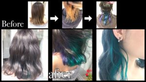 アールブリーチを使ってダメージレスに緑のインナーカラー【りなさん】の髪