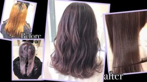 アールブリーチを使って透明感のあるバイオレットアッシュに段階的にしていく【みゆさん】の髪