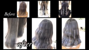 大阪でバレイヤージュからの濃厚アッシュグレー【なほさん】の髪