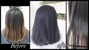 深く濃く！黒じゃないアッシュグレーの透明感！【ゆりさん】の髪