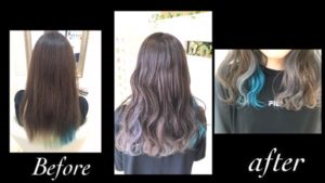 モノトーンパープル×シルバーバイオレットとターコイズブルーのインナーカラー【りささん】の髪