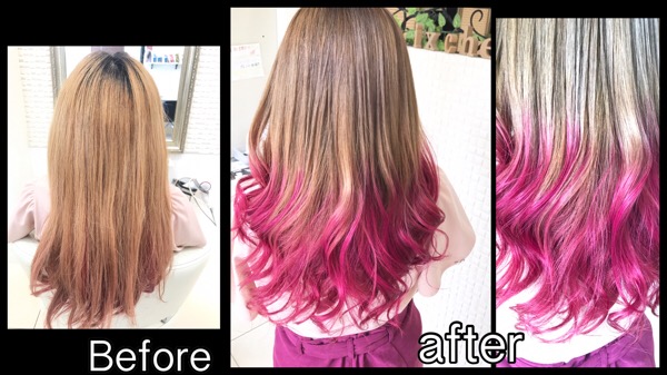ピンクのグラデーションカラーと外国人風カラーの組み合わせがヤバイ！【まみちゃん】の髪